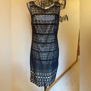 $15 LAST CALL DONATING 4/11 Premise black lace dress silky champagne lining